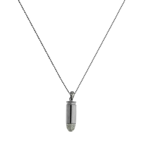 0.94ct Diamonds in 925 Black Rhodium Sterling Gun Bullet Pendant Necklace
