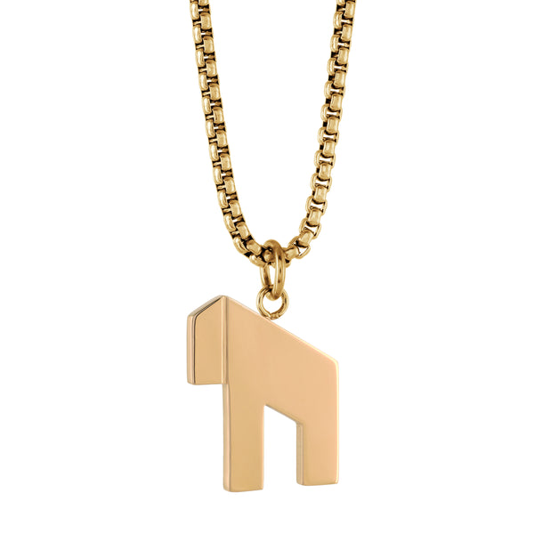 316L Gold IP Stainless Steel Modern Hai Pendant Necklace 22"