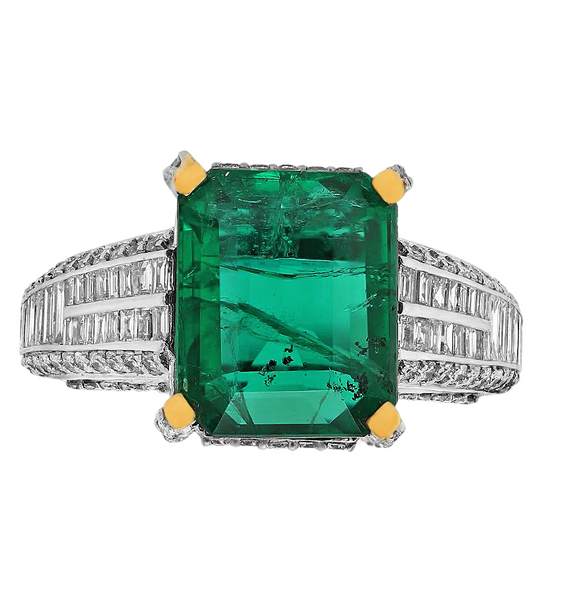 6.15tcw Emerald with Diamonds in 18K Two-Tone Gold Cocktail Ring