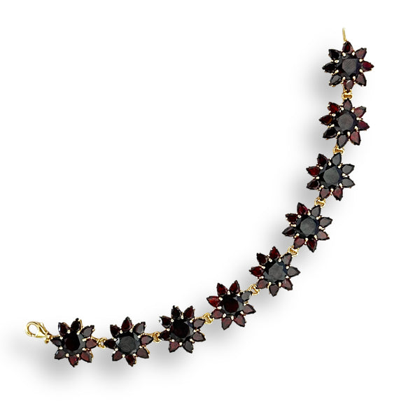 Vintage Floral Garnet 14K Gold Bracelet 7.5”
