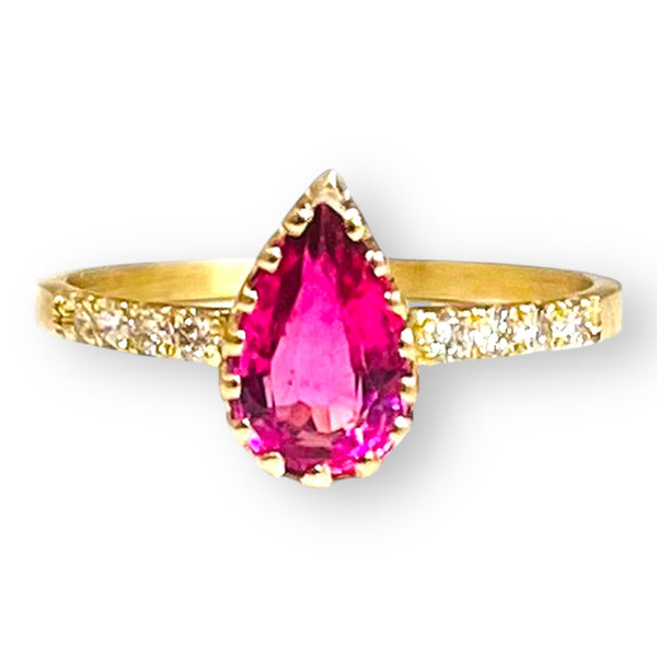 1.06tcw Rubellite & Diamond in 14K Yellow Gold Solitaire Ring