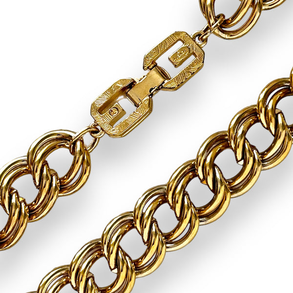 1980's Vintage GIVENCHY Gld Plated Textured Heavy Double Curb Link Necklace 30”