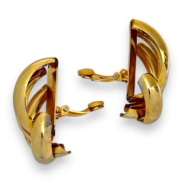 1980s Vintage Givenchy Paris-New York Gold Tone Interlocking Hoops Clip-Ons Earrings