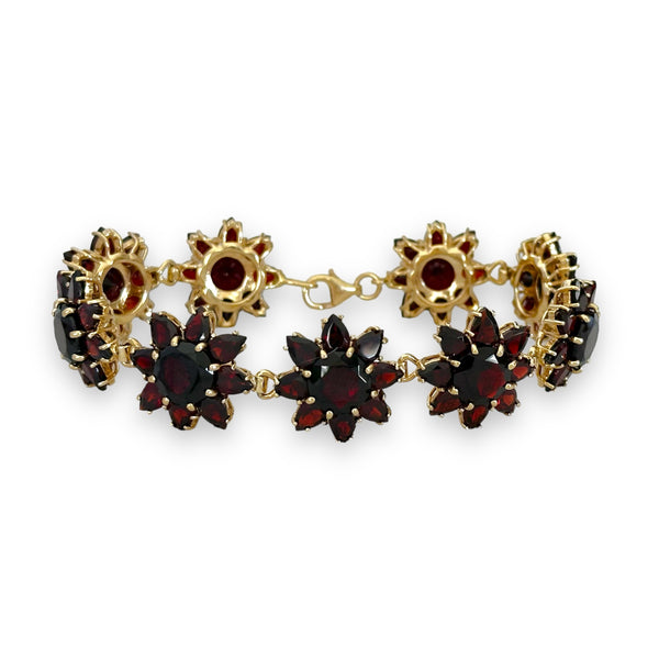 Vintage Floral Garnet 14K Gold Bracelet 7.5”