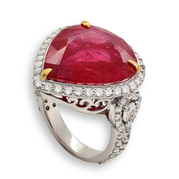 15.24tcw Certified East African Ruby with Diamonds in 18K White Ruby  Diamonds 18K White Gold Anniversary Ring