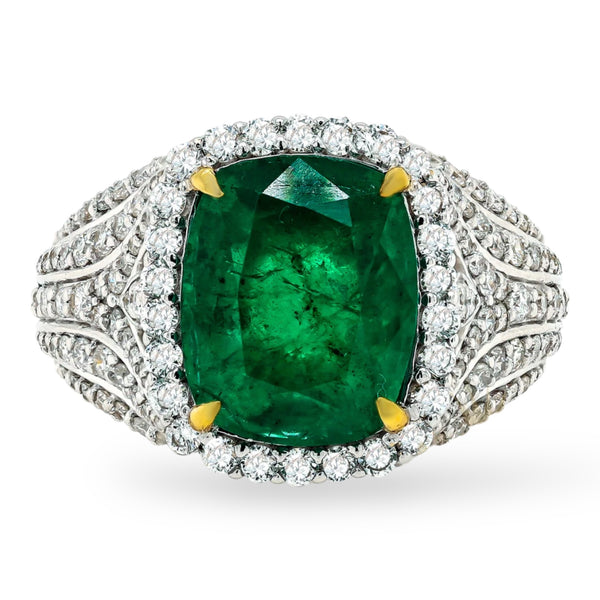 5.95tcw Emeralds & Diamonds in 18K White Gold Cocktail Ring