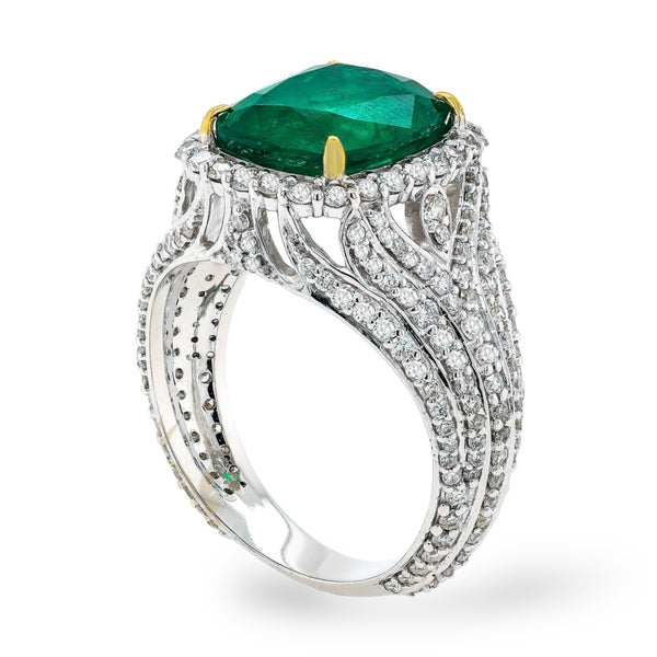 5.95tcw Emeralds & Diamonds in 18K White Gold Cocktail Ring