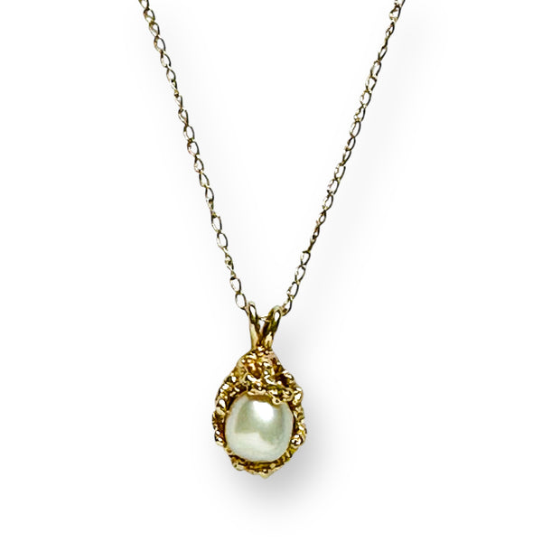 Rare 14k Yellow Gold Antique Brutalist Freshwater Pearl Necklace 18”