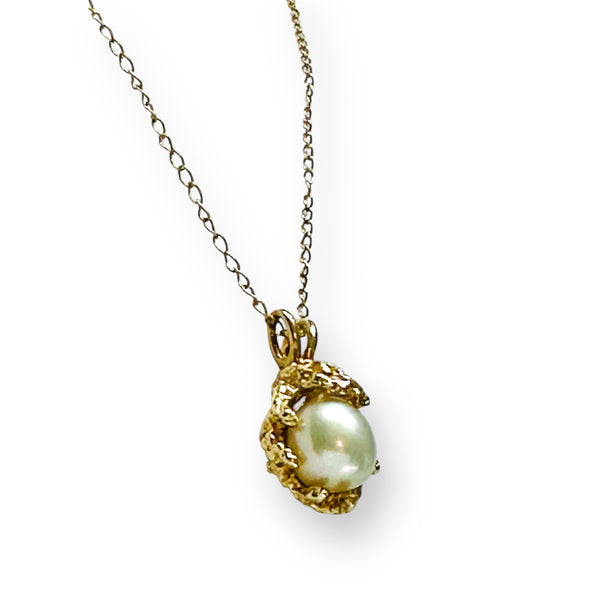 Rare 14k Yellow Gold Antique Brutalist Freshwater Pearl Necklace 18”