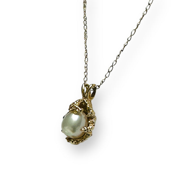 Rare 14k Yellow Gold Antique Brutalist Freshwater Pearl Necklace 18”