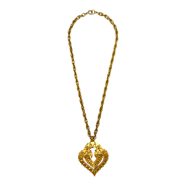 Vintage Gold Tone Crown Trifari Layered Heart Pendant Necklace 21”
