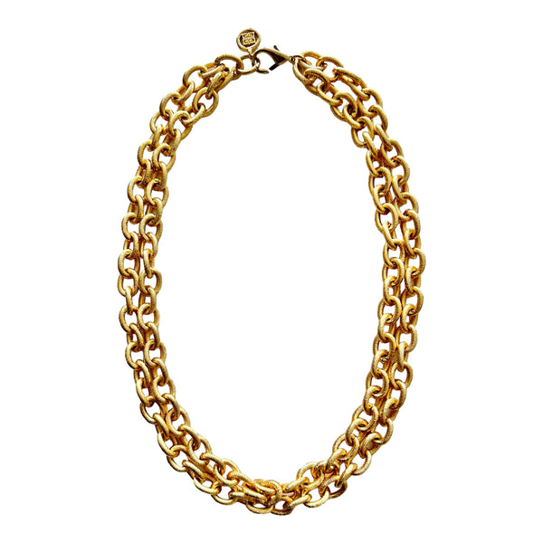 1970's Vintage GIVENCHY Gld Plated Textured Double Rolo Chain Necklace 20”