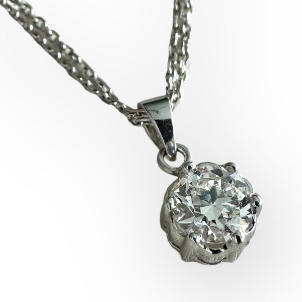 1.00ct Round Brilliant Cut Diamonds in 14K White Gold Solitaire Pendant Necklace 18"