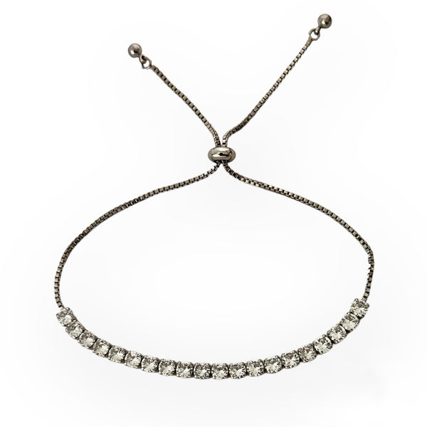 Vintage Round Cubic Zirconia Expandable Brass Tennis Bracelet