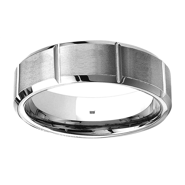 Tungsten Vertical Grooves Cross Satin 7mm Men's Ring