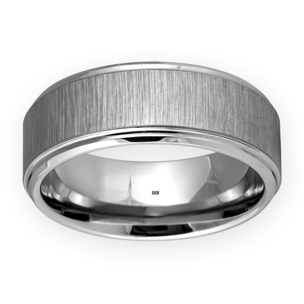 Tungsten Vertical Carbide Grain Finish Steeped Edge 8mm Men's Ring