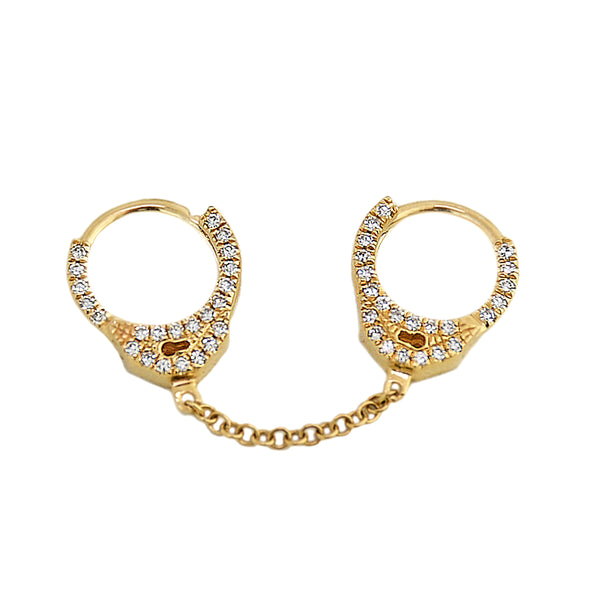 0.10ct Diamonds in 14k Gold Huggie Chain Hand Cuff Earrings