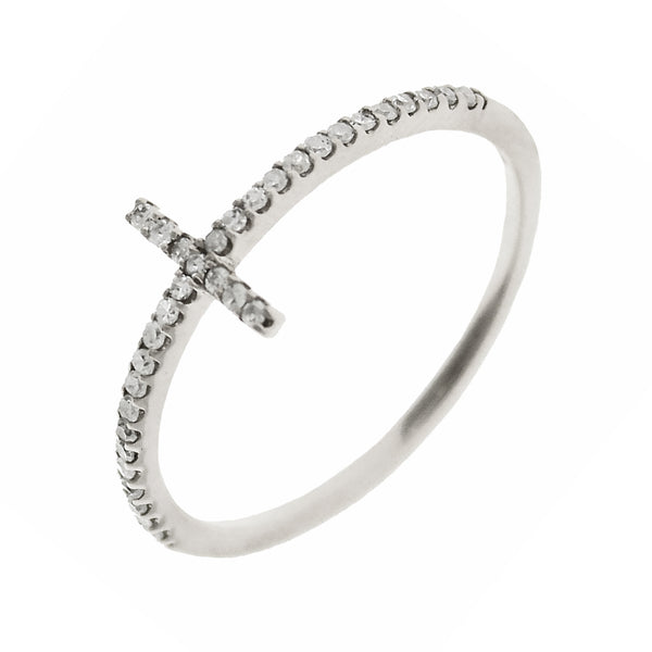 0.15ct Pavé Round Diamonds in 14K Gold Skinny Cross Ring