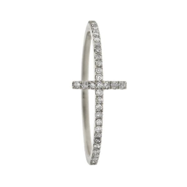 0.15ct Pavé Round Diamonds in 14K Gold Skinny Cross Ring