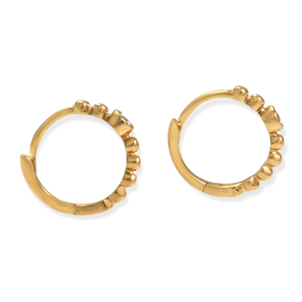 0.04ct Round Diamonds in 14K Gold Beaded Huggie Hoop Earrings