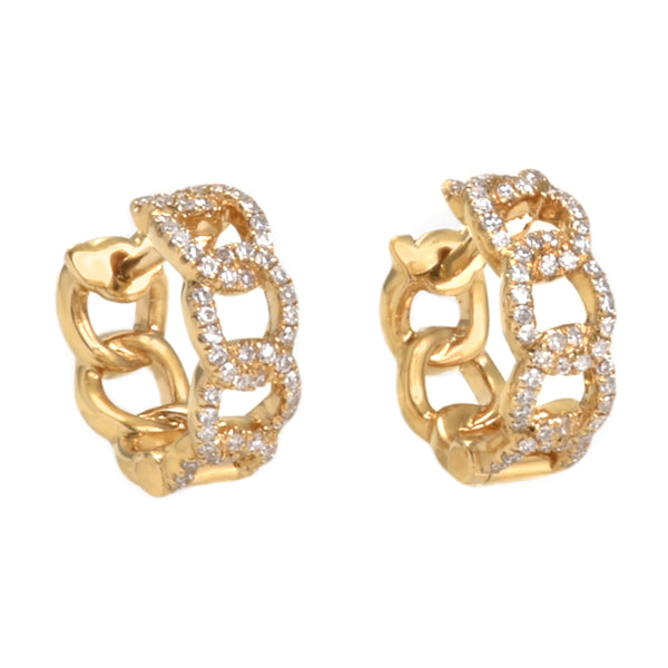 0.26ct Pavé Round Diamonds in 14K Gold Cuban Curb Huggie Hoop Earrings