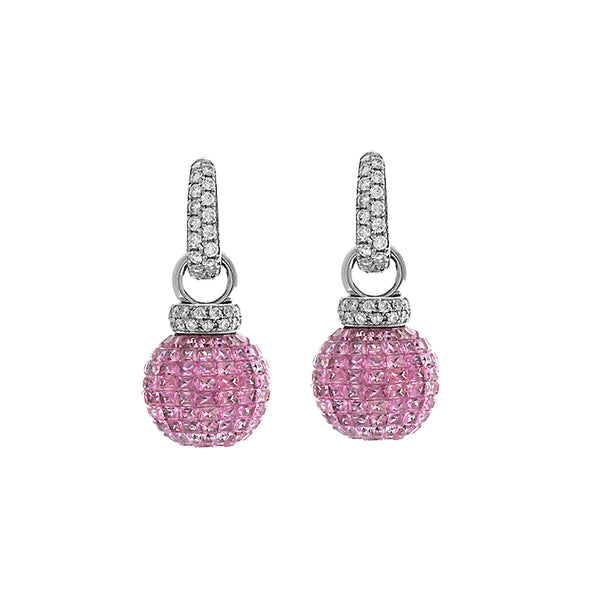 15.51tcw Pink Sapphire with Diamonds in White Gold Dangle Ball Drop Earrings