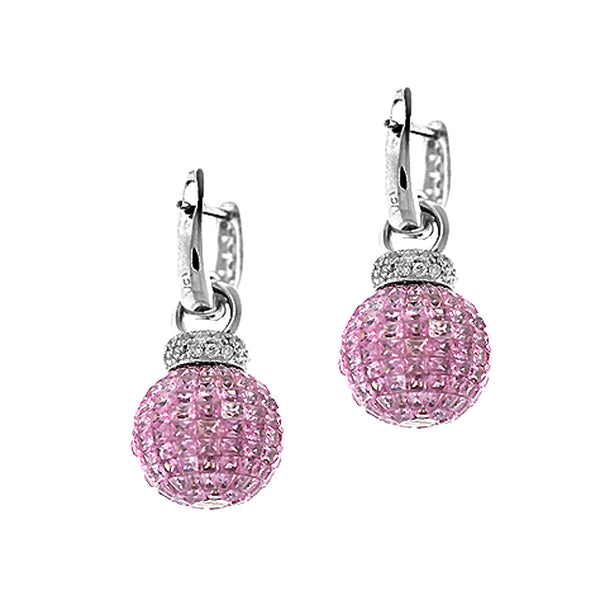 15.51tcw Pink Sapphire with Diamonds in White Gold Dangle Ball Drop Earrings