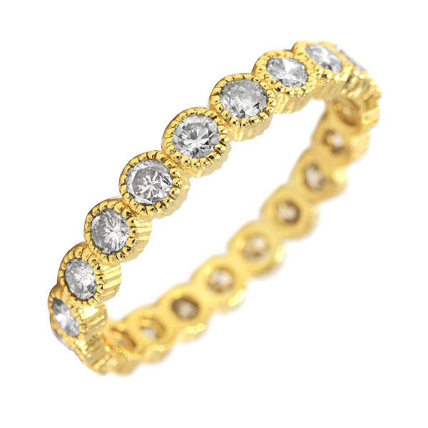 0.93ct Round Diamonds in 18K Yellow Gold Milgrain Bezel Wedding Eternity Band Ring
