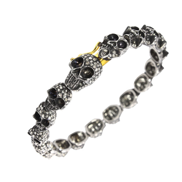 3.31ct Diamonds in 925 Sterling Silver & 18K Gold Skull Chain Bracelet 7"
