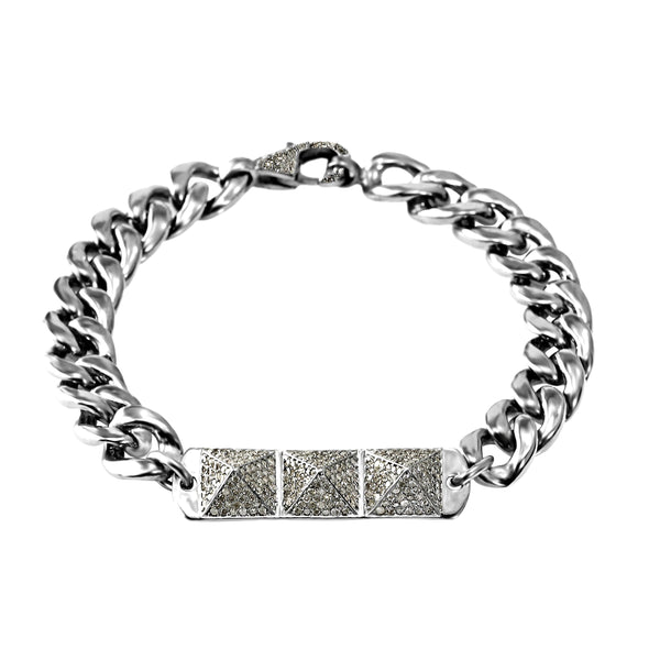 1.50ct Pavé  Diamonds in 925 Sterling Silver Triangle Stud Curb Link ID Bracelet 7"