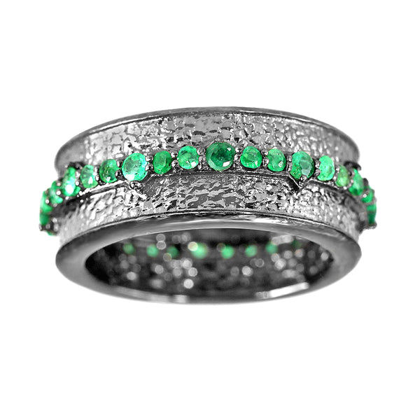 0.94ct Round Emerald in 925 Black Rhodium Sterling Silver Full Eternity Band