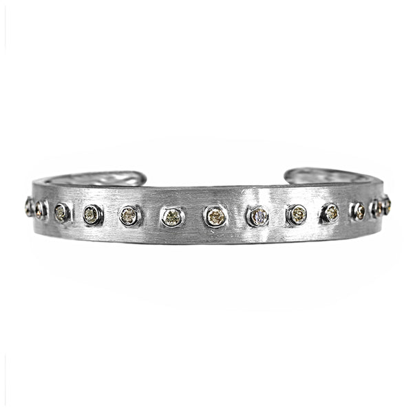 1.90ct Bezel Round Fancy Diamonds in 925 Sterling Silver Bangle Cuff Bracelet 7.5"