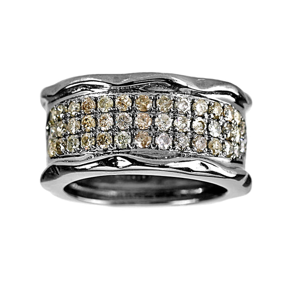 1.01ct Pavé Diamonds in 925 Sterling Silver Wavy Cigar Band Ring