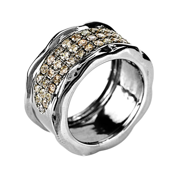 1.01ct Pavé Diamonds in 925 Sterling Silver Wavy Cigar Band Ring