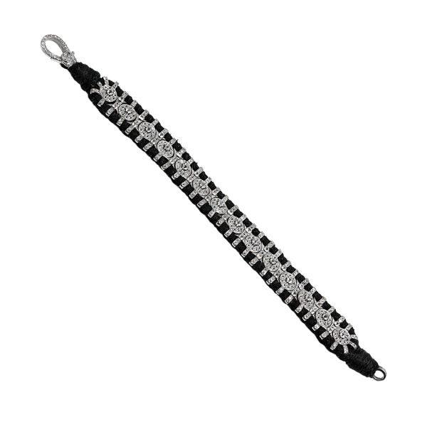 4.28ct White Topaz in 925 Sterling Silver Link Black Thread Friendship Bracelet