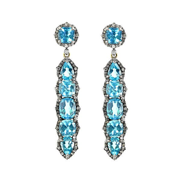 12.99tcw Blue Apatite with Diamonds in 925 Sterling Silver Dangle Earrings