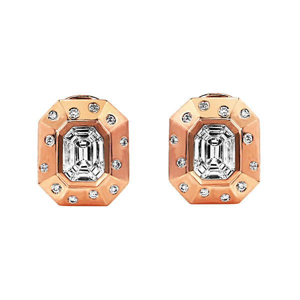 1.41tcw Round & Tapered Baguette Diamonds in 18K Rose Gold Octagon Statement Earrings