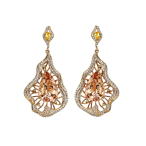 26.79tcw Pear Morganite with Diamonds in 18K Rose Gold Statement Dangle Drop Earrings