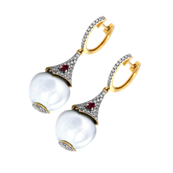 1.51tcw Diamonds & Ruby in 18K Yellow Gold Dangle DropEarrings