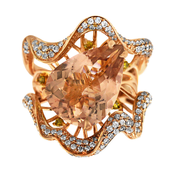 6.88tcw Pear Morganite with Diamonds in 18K Rose Gold Statement Cocktail Ring