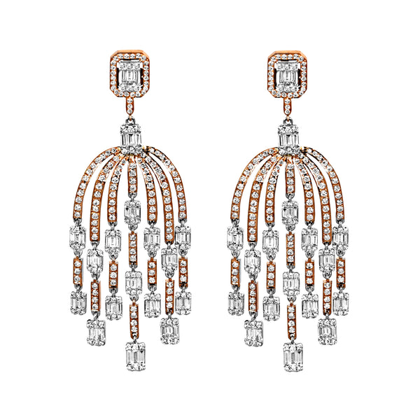 4.79tcw Round & Baguette Diamonds in 18K White Gold Dome Chandelier Dangle Earrings
