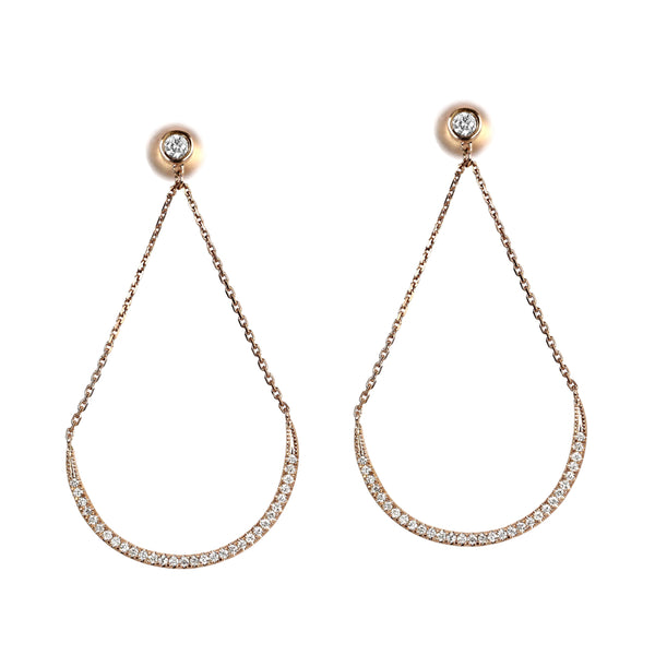0.69ct Round Diamonds in 14K Rose Gold Hollow Crescent Moon Dangle Earrings