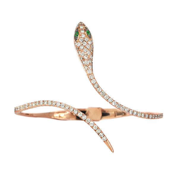1.4tcw Diamonds & Tsavorite in 18K Gold Snake Cuff Bracelet