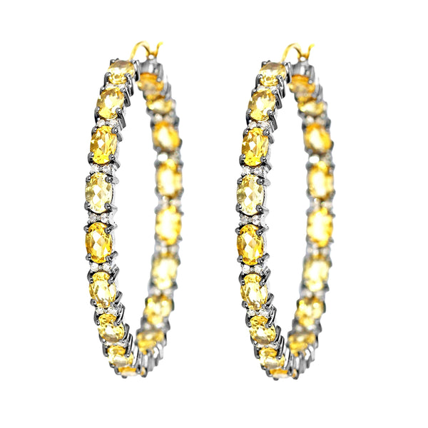15.95tcw Oval Citrine Diamonds in 925 Sterling Silver & 14K  Gold Hoop Earrings