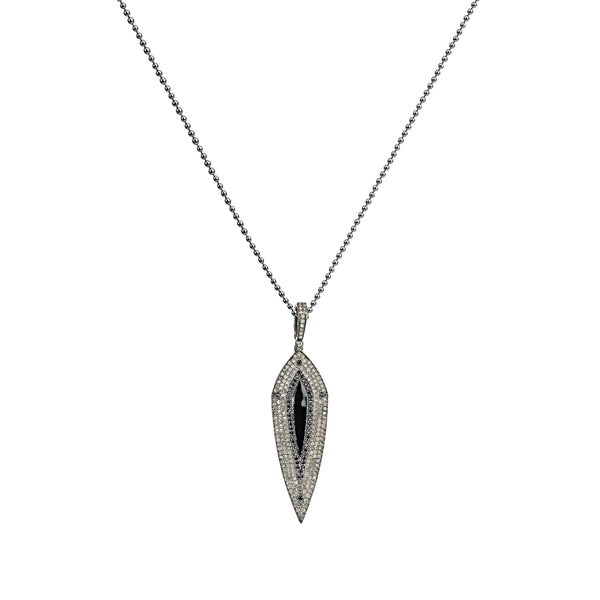 1.63ct Diamond & Black Spinel in 925 Silver & 14K Gold with Black Enamel Inlay Dagger Necklace