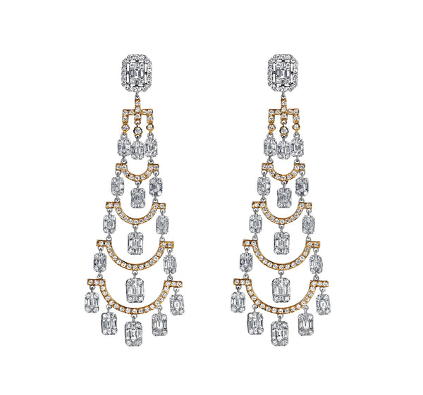 5.38tcw Round & Baguette Diamonds in 18K White Gold Chandelier Earrings
