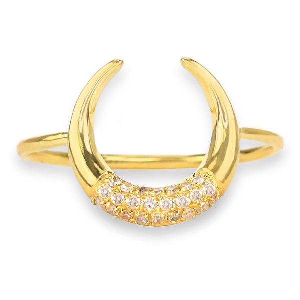 0.10ct Round Diamonds in 14K Yellow Gold Crescent Moon Ring
