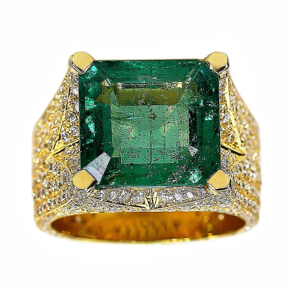 10.29tcw Colombian Emerald with Diamonds in 18K Yellow Gold Cocktail Ring