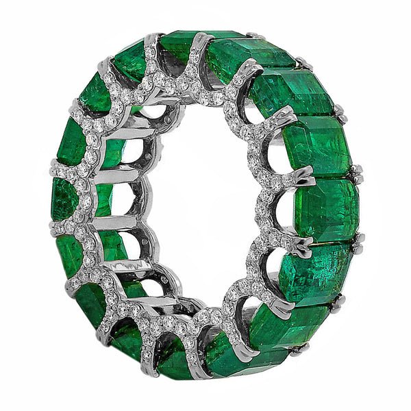 10.92tcw Floating Natural Emeralds with Diamonds in 18K White Gold Eternity Band