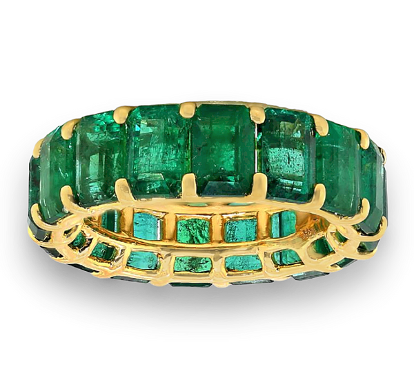 9.47tcw Floating Emeralds in 18K Yellow Gold Eternity Band